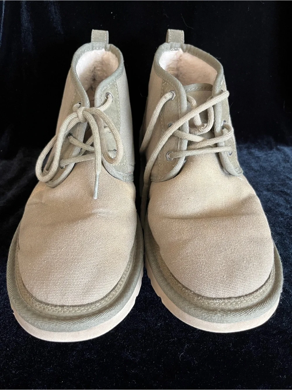UGG MOSS GREEN NEUMEL CANVAS SHEEP WOOL ANKLE BOOTS, DISTRESSED MEN US 11